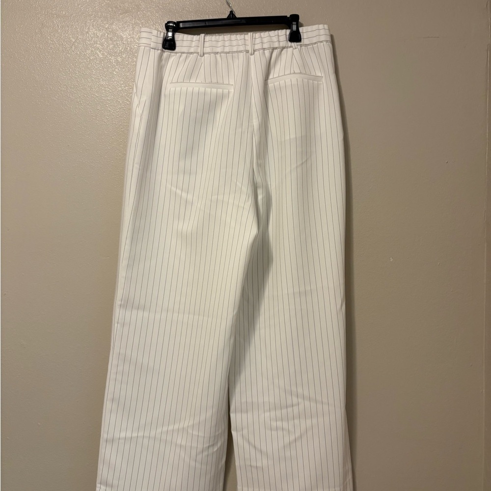 Open Edit White Pinstripe Wide-Leg Pants Size 12 - Picture 3 of 4
